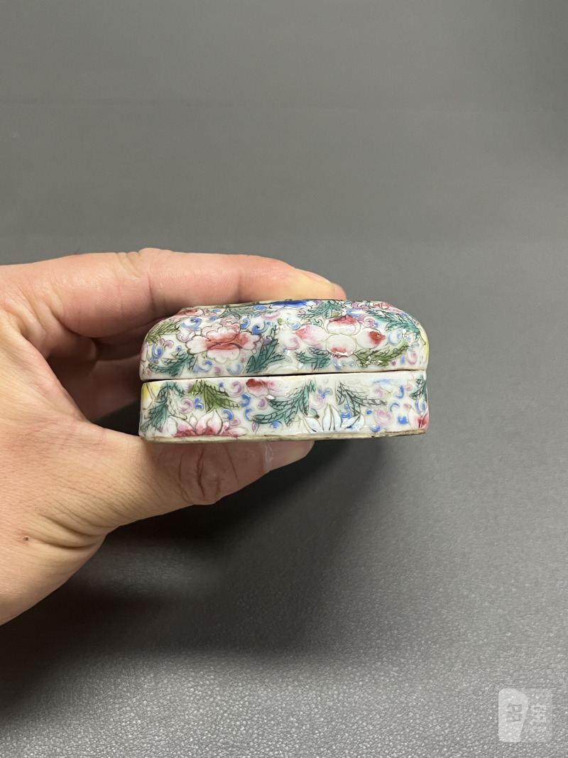 民国  粉彩繁花纹盖砚 - 图8